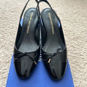 Stuart Weitzman Sleekbow 50
Black Leather Sling Back Patent
Toe Pumps